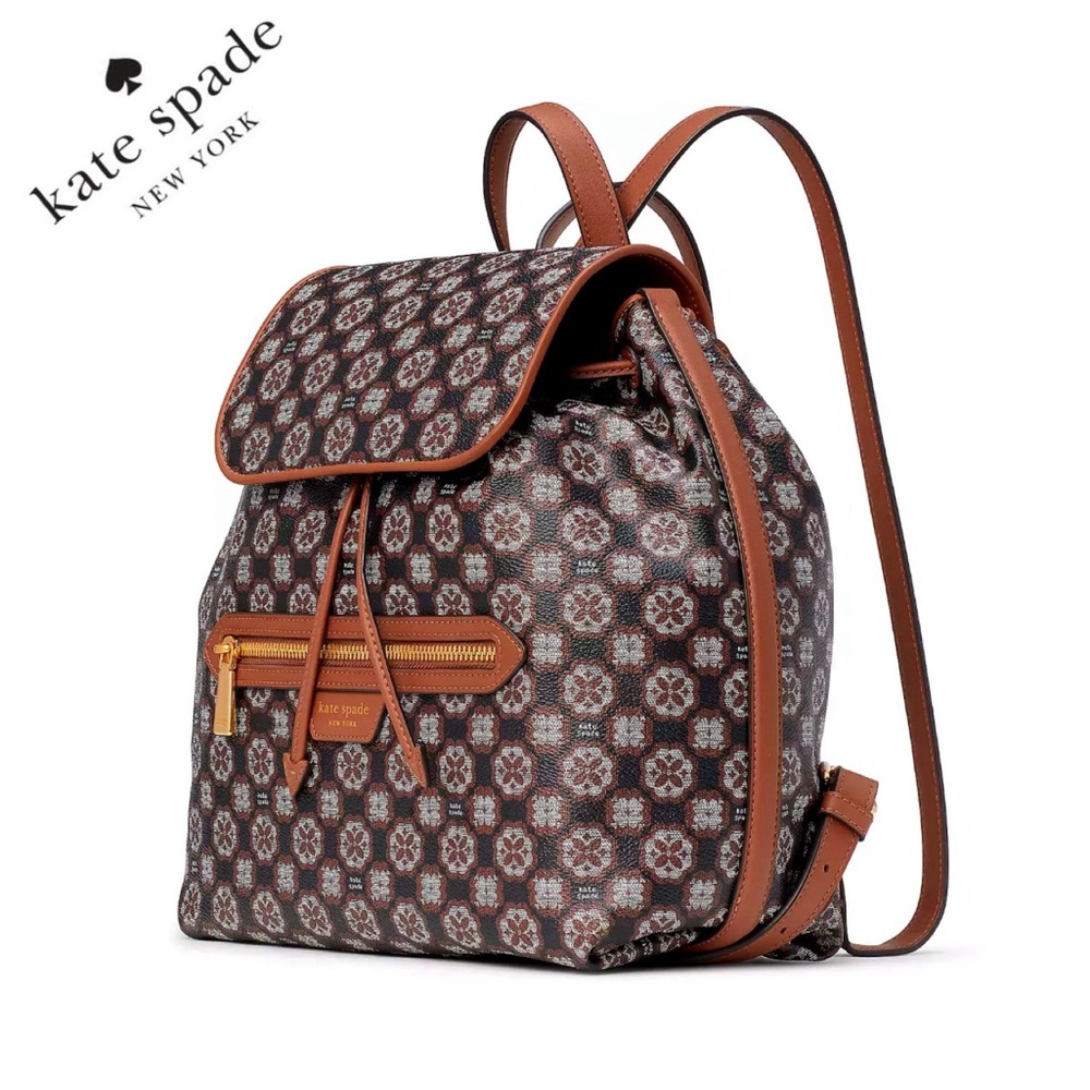 NWT KATE SPADE Spade Flower Monogram Mia‎ Flap Backpack Casual Bag